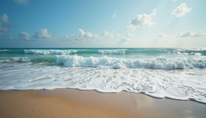 Tropical Sandy beach with horizon. Nice summer sky. Good for travel agencies.