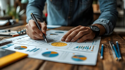 Close Up of Hands Analyzing Charts - Realistic Photo