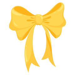 Vector yellow or gold bow, isolated on a white background. Flat style bow for cards and gift certificate decorations in doodle style. Bow drawn by hand on a white background.