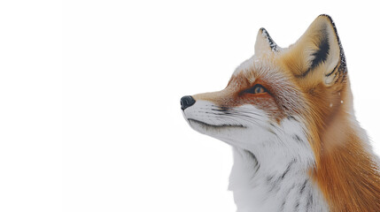 Obraz premium Red fox, side profile, white background, detailed fur, realistic, high contrast, minimalist composition, wildlife portrait, noble expression, sharp focus, studio lighting
