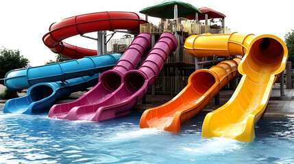 Water Park Fun: Colorful Water Slides End in Pool
