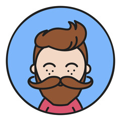 Bearded man's face vector icon. Hipster character