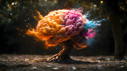 Colorful Brain Tree 3D Illustration