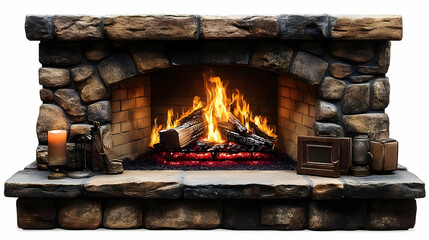 Cozy Stone Fireplace Illustration