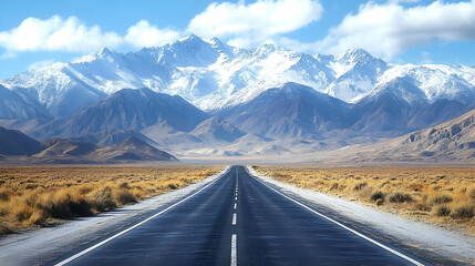 Road Trip to Snow-capped Mountain Landscape Photo