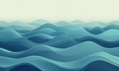 Waves ocean abstract design, smooth flowing shapes in shades of blue, creating a serene and tranquil atmosphere