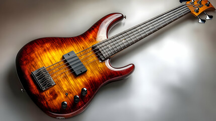 Naklejka premium Electric Bass Guitar with Flame Finish - Photo