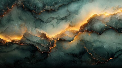 Abstract artwork featuring swirling textures in green and gold tones, evoking depth and movement.