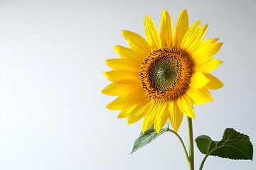 Beautiful Sunflower with Bright Yellow Petals Against a Light Background