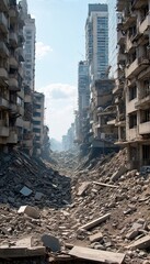 City Destroyed by Earthquake – Devastated Urban Ruins Submerged in Debris After Strong Quake
