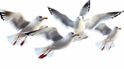Obraz premium Four Seagulls in Flight - Illustration