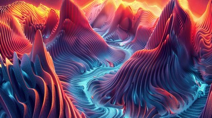 Fototapeta premium Wallpaper 3d illustration of a colorful and abstract landscape with waves