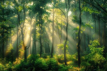 Obraz premium Sunlit Forest in the Morning