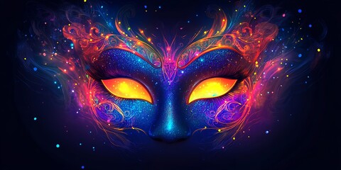 A Vibrant and Colorful Masquerade Mask Illuminated by Swirling Light Effects Creates an Enchanting Atmosphere Perfect for Evening Celebrations and Festivals