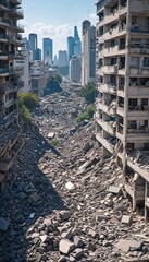 City Destroyed by Earthquake – Devastated Urban Ruins Submerged in Debris After Strong Quake