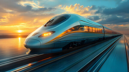 Obraz premium High Speed Train at Sunset - Realistic Image
