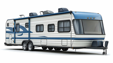 Blue and White Travel Trailer Rendering