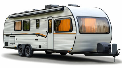 White Camper Trailer with Orange Curtains Illustration