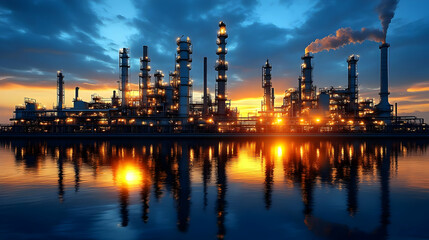 Fototapeta premium Industrial Plant at Sunset - Realistic Image