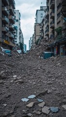 City Destroyed by Earthquake – Devastated Urban Ruins Submerged in Debris After Strong Quake