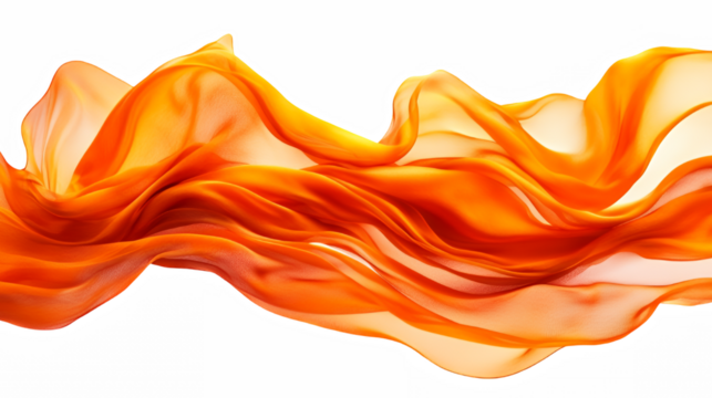 Abstract waves, flowing fabric, orange and red gradient, silk texture, fluid motion, dynamic curves, warm tones, translucent layers, ethereal movement, organic shapes, digital art, smooth blend
