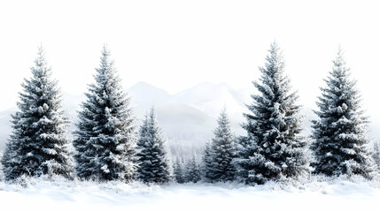 Fototapeta premium Snowy Forest Landscape with Mountains in the Background - Illustration
