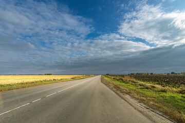 A road with a clear blue sky above it
