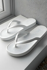 White Flip Flops on White Surface - Illustration