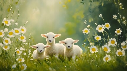Fototapeta premium A picturesque image of newborn lambs