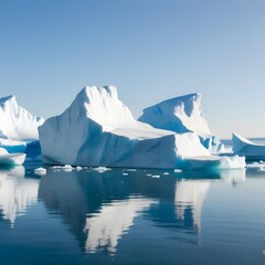 Arctic Landscape with Icebergs and Reflections in Crystal-Clear Water
