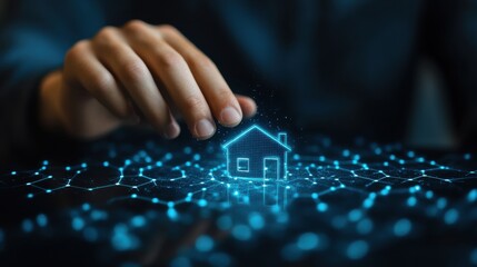 real estate investment concept man touch virtual house icon for analyzing mortgage loan home and insurance real property mortgage interest rate investment planning business real estat
