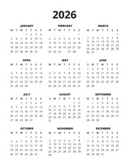 2026 Year Calendar Printable Monday start