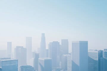 Fototapeta premium Urban Skyline Under Misty Blue Sky: A Modern Cityscape View