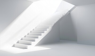 Obraz premium Minimalist white staircase with natural light, modern architecture, clean lines, bright space