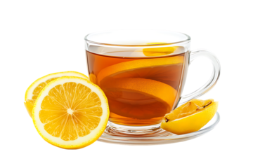 Glass of lemon tea isolated png on a transparent background