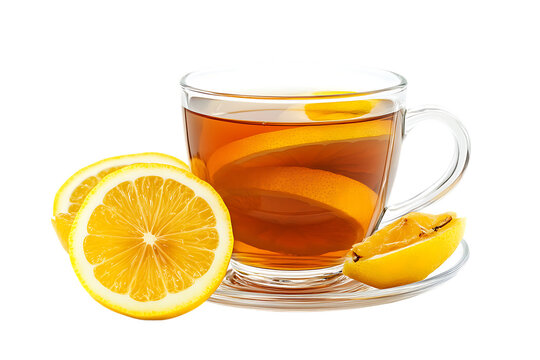 Glass of lemon tea isolated png on a transparent background