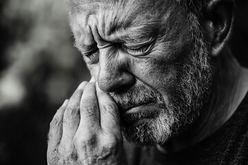 Obraz premium Emotional Reflection: The Weight of Life Captured in Black and White