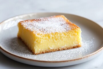 Deliciously Sweet Lemon Cake Slice with Powdered Sugar