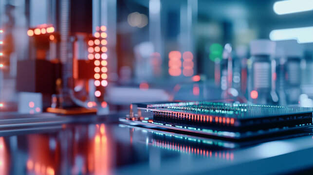 Close Up of Qubit Processor Chips in Quantum Physics Lab