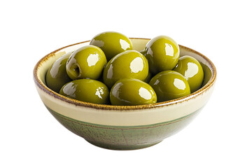 Green olives in a bowl isolated png on a transparent background