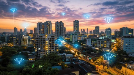 Fototapeta premium Internet of things sensor innovation for cloud computing, Internet of thing integration with big data analytics platform on cloud to advance smart industry applications