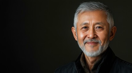 Obraz premium Meet a warm and friendly senior man with grey hair and beard, radiating charm in a dark studio portrait.