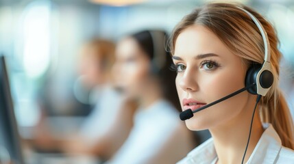 A call center worker engages in an online chat, providing customer support and solving issues with a friendly approach.