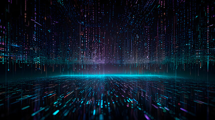 AI, complex computer network of interconnected nodes with data lines flowing between theml