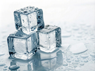 Obraz premium melting cubes. ice, cube, water, cold, blue, white, cool, clear, isolated, transparent, drink, wet, cubes, drop, freeze, glass, frozen, frost, liquid, melt, bubble, solid, fresh, square, reflection