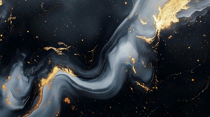 Abstract Background Black White Gold Swirling Liquid Art