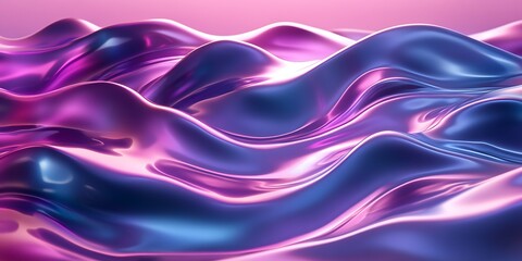 Abstract pink and blue liquid waves, flowing metallic texture background.