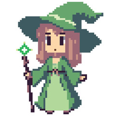 Pixel art cute with in green clothes