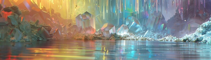 Obraz premium Enter a mystical realm where towering crystal spires refract ethereal light