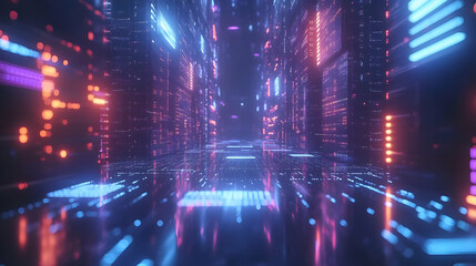 Obraz premium Neon Digital Cityscape 3D Illustration